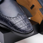 Lombardy Caiman Belly & Calfskin Wingtip Shoes Navy Blue