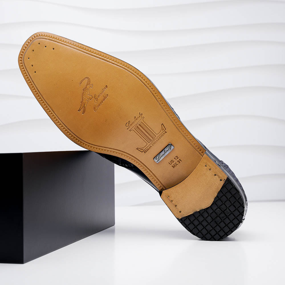 Lombardy Caiman Belly & Calfskin Wingtip Shoes Navy Blue