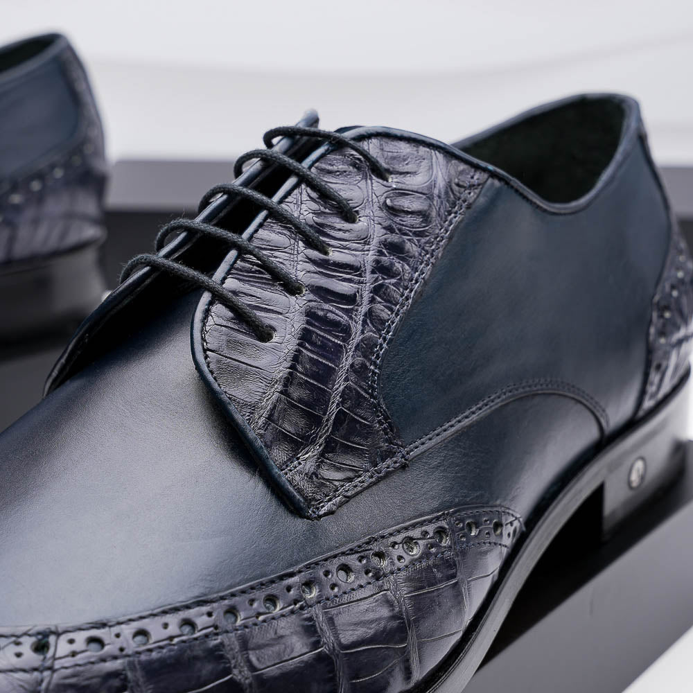 Lombardy Caiman Belly & Calfskin Wingtip Shoes Navy Blue