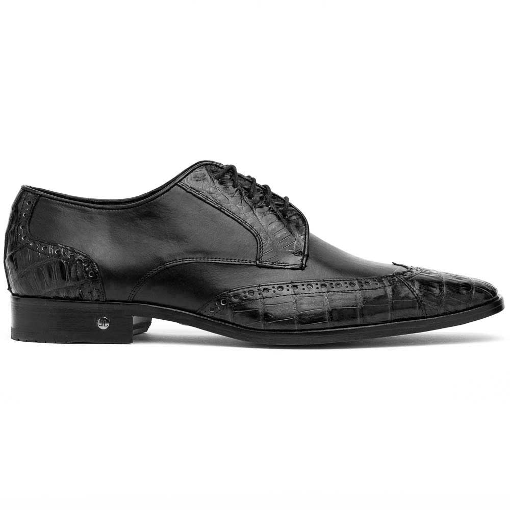 Lombardy Caiman Belly & Calfskin Wingtip Shoes Black