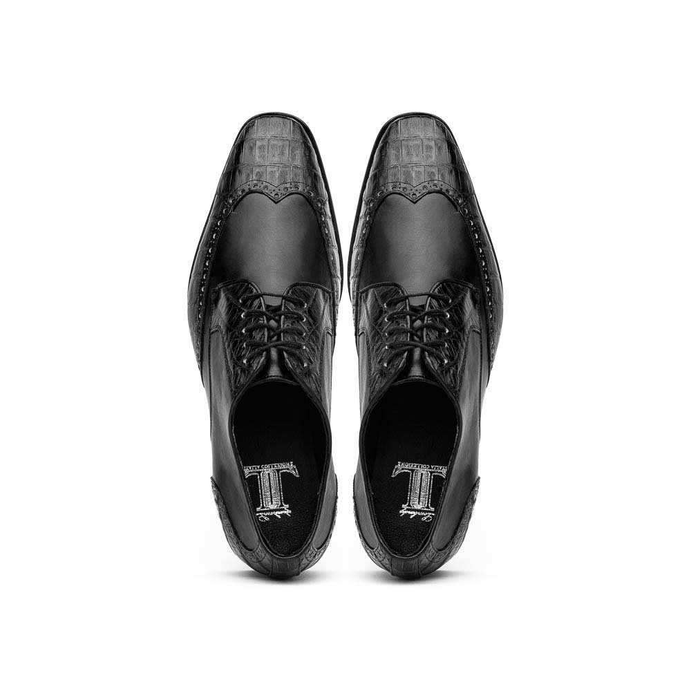 Lombardy Caiman Belly & Calfskin Wingtip Shoes Black
