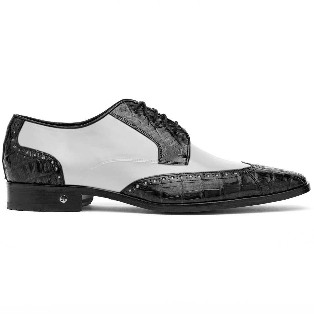 Lombardy Caiman Belly & Calfskin Wingtip Shoes Black/White
