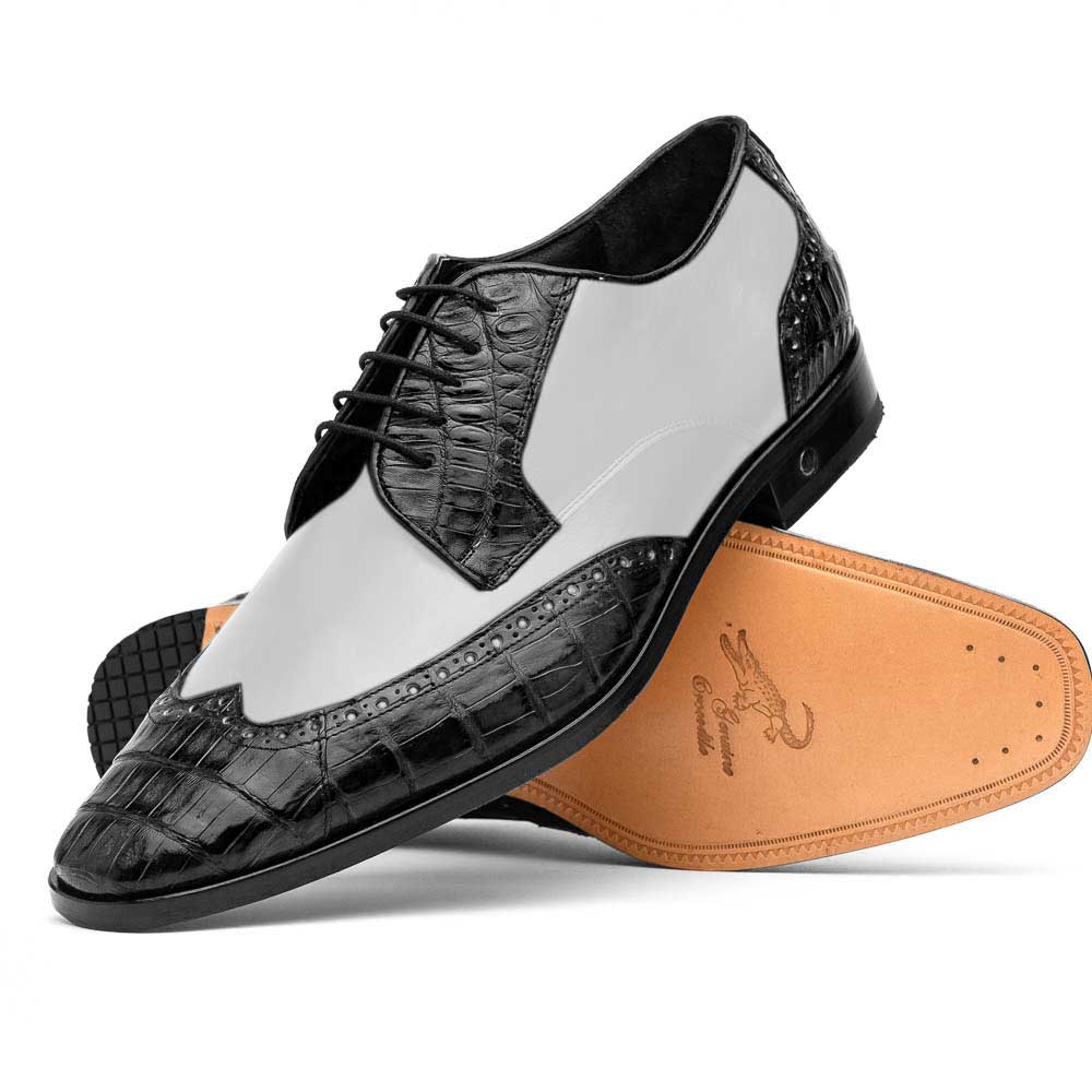 Lombardy Caiman Belly & Calfskin Wingtip Shoes Black/White