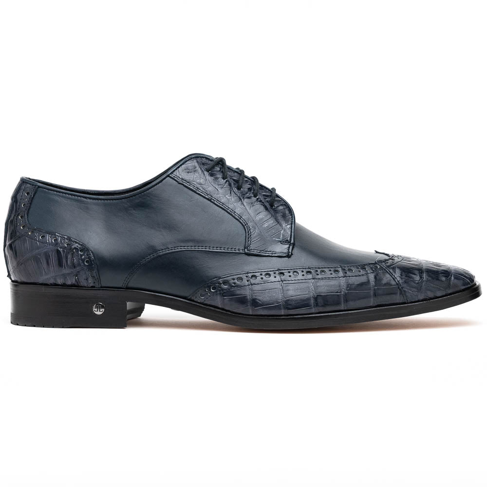 Lombardy Caiman Belly & Calfskin Wingtip Shoes Navy Blue