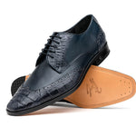Lombardy Caiman Belly & Calfskin Wingtip Shoes Navy Blue