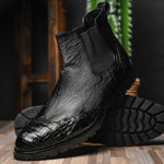 Lombardy Caiman Belly & Smooth Ostrich Chelsea Boots Black