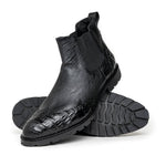 Lombardy Caiman Belly & Smooth Ostrich Chelsea Boots Black