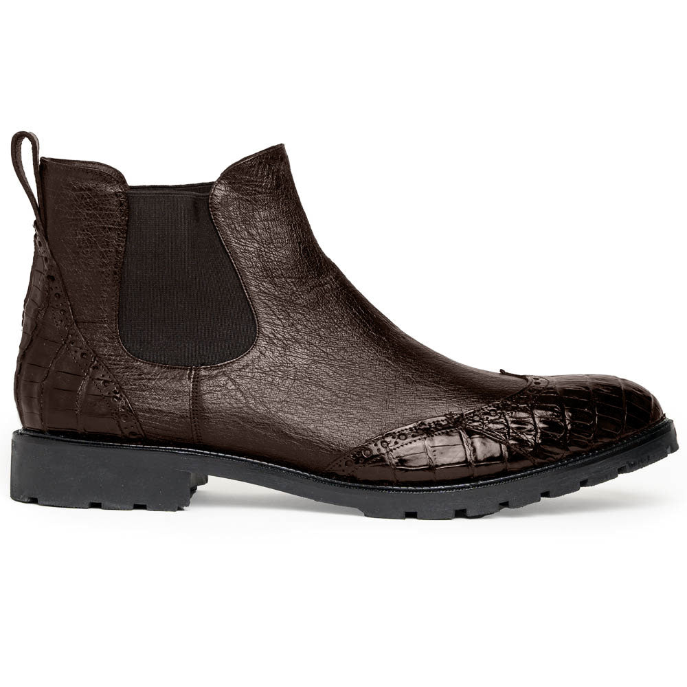 Lombardy Caiman Belly & Smooth Ostrich Chelsea Boots Brown