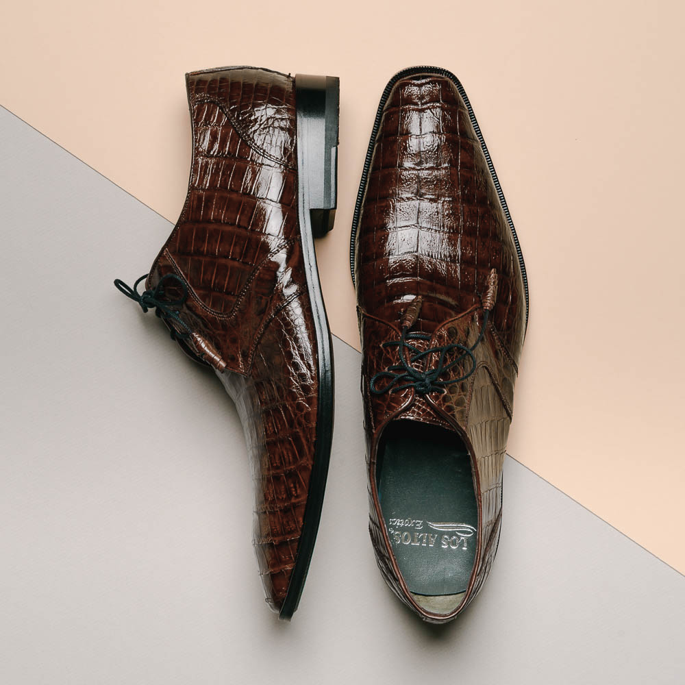 Los Altos Caiman Belly Derby Shoes Brown