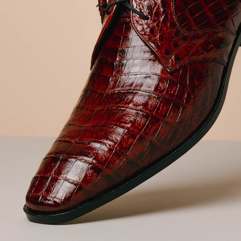 Los Altos Caiman Belly Derby Shoes Burgundy