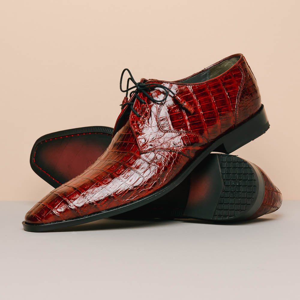 Los Altos Caiman Belly Derby Shoes Burgundy