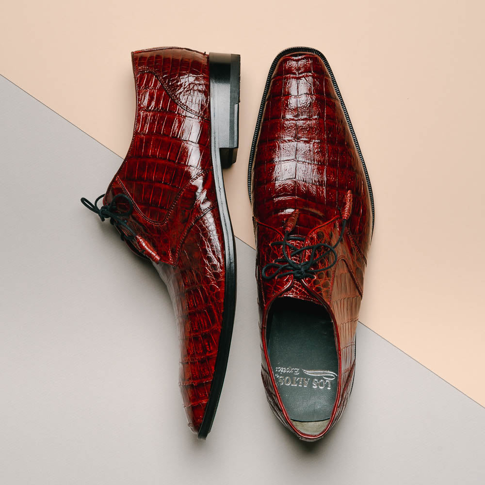 Los Altos Caiman Belly Derby Shoes Burgundy