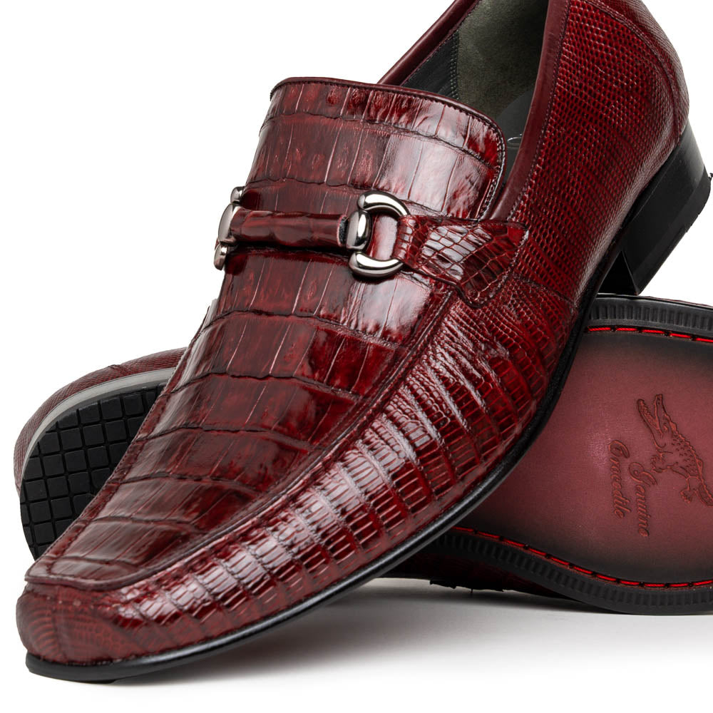 Los Altos Caiman & Lizard Bit Loafers Burgundy