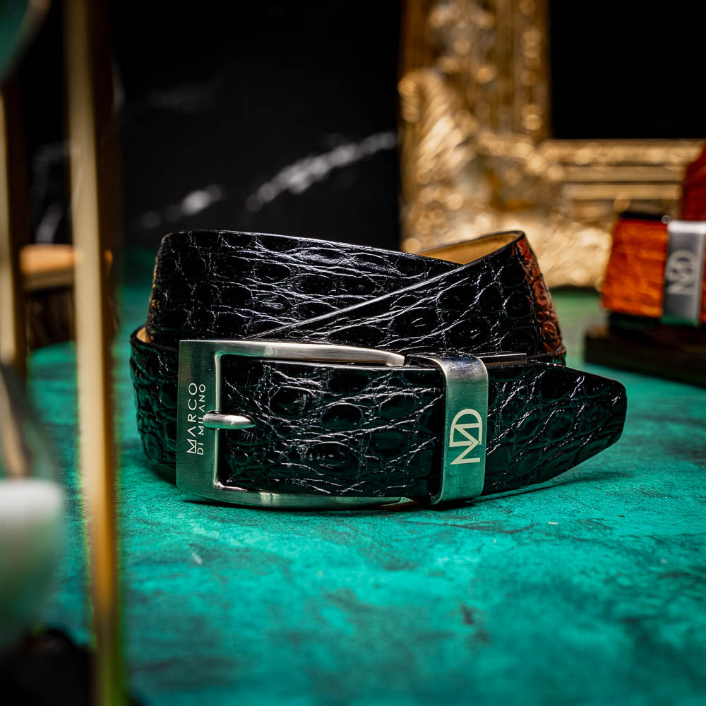 Marco Di Milano Caiman Crocodile Belt Black