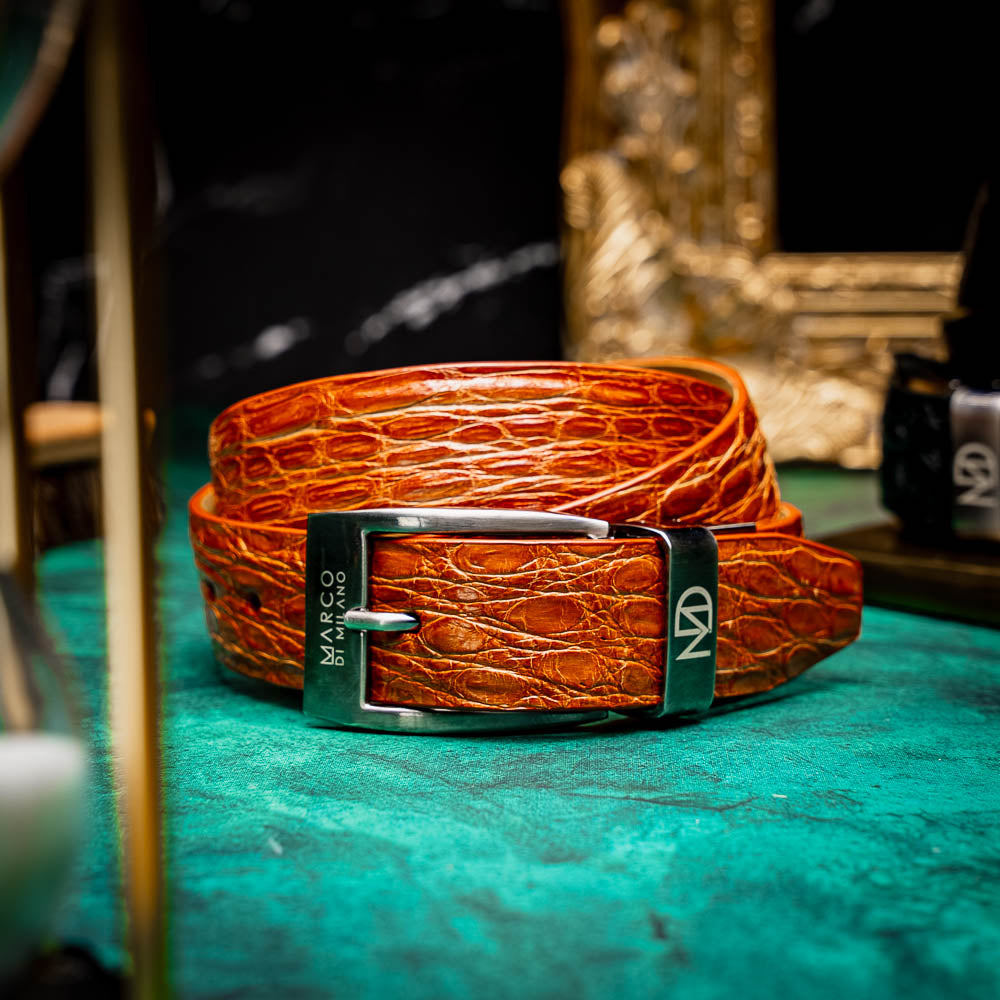Marco Di Milano Caiman Crocodile Belt Honey