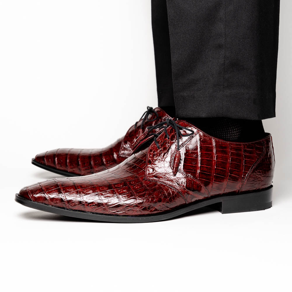 Los Altos Caiman Belly Derby Shoes Burgundy