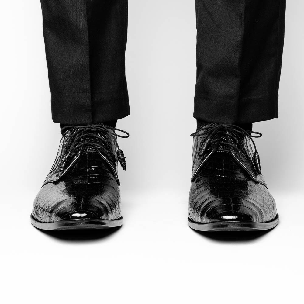 Los Altos Caiman Belly Derby Shoes Black
