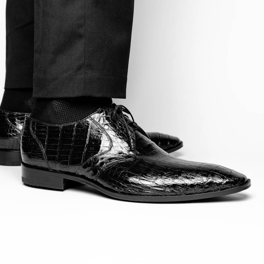 Los Altos Caiman Belly Derby Shoes Black