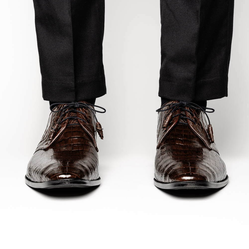 Los Altos Caiman Belly Derby Shoes Brown