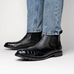 Lombardy Caiman Belly & Smooth Ostrich Chelsea Boots Black
