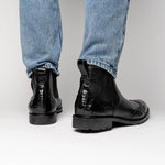 Lombardy Caiman Belly & Smooth Ostrich Chelsea Boots Black