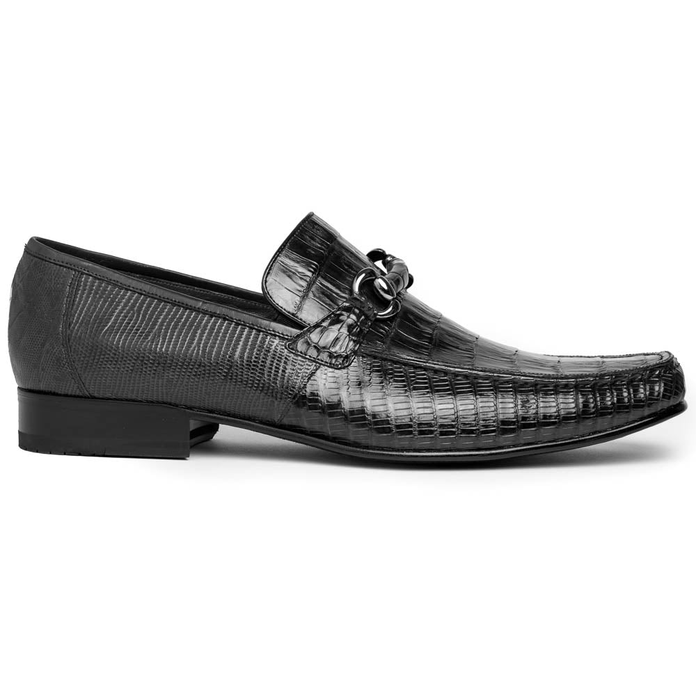 Los Altos Caiman & Lizard Bit Loafers Black