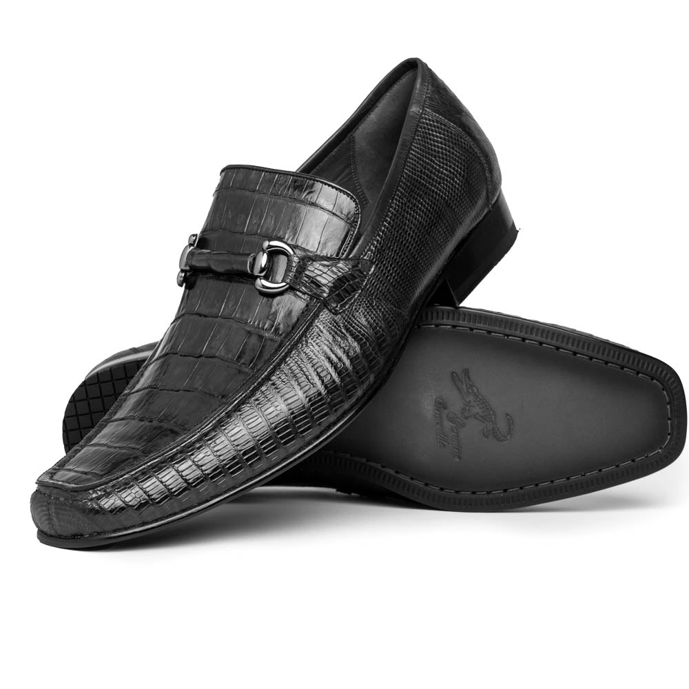 Los Altos Caiman & Lizard Bit Loafers Black