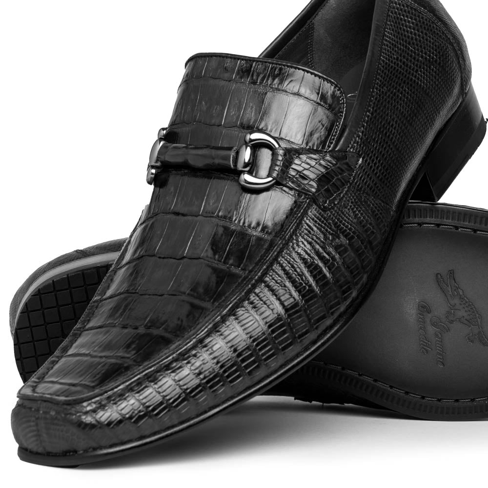 Los Altos Caiman & Lizard Bit Loafers Black