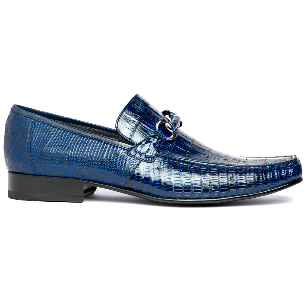 Los Altos Caiman & Lizard Bit Loafers Navy Blue