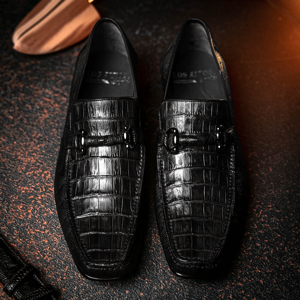 Los Altos Caiman & Lizard Bit Loafers Black