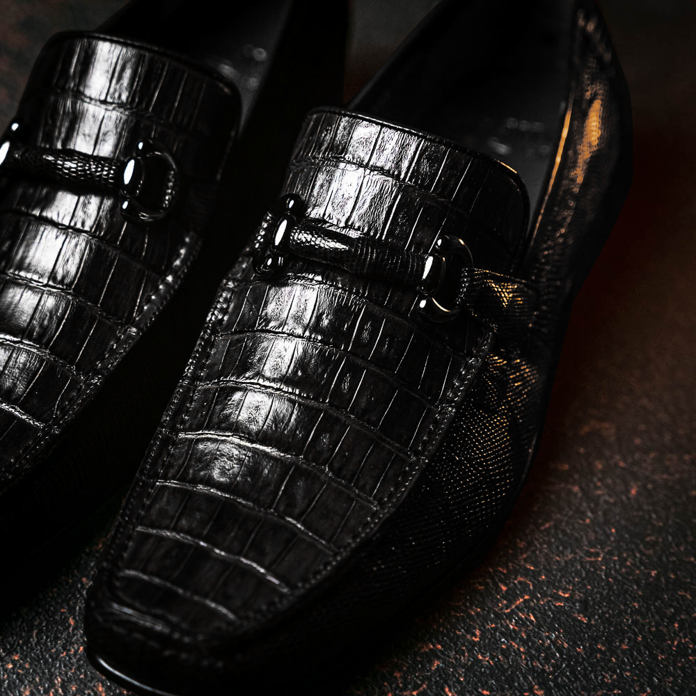 Los Altos Caiman & Lizard Bit Loafers Black
