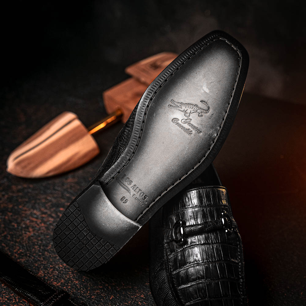 Los Altos Caiman & Lizard Bit Loafers Black