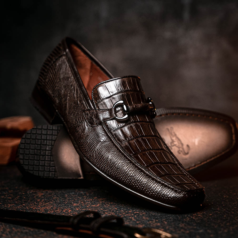 Los Altos Caiman & Lizard Bit Loafers Brown