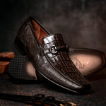 Los Altos Caiman & Lizard Bit Loafers Brown Size 9.5
