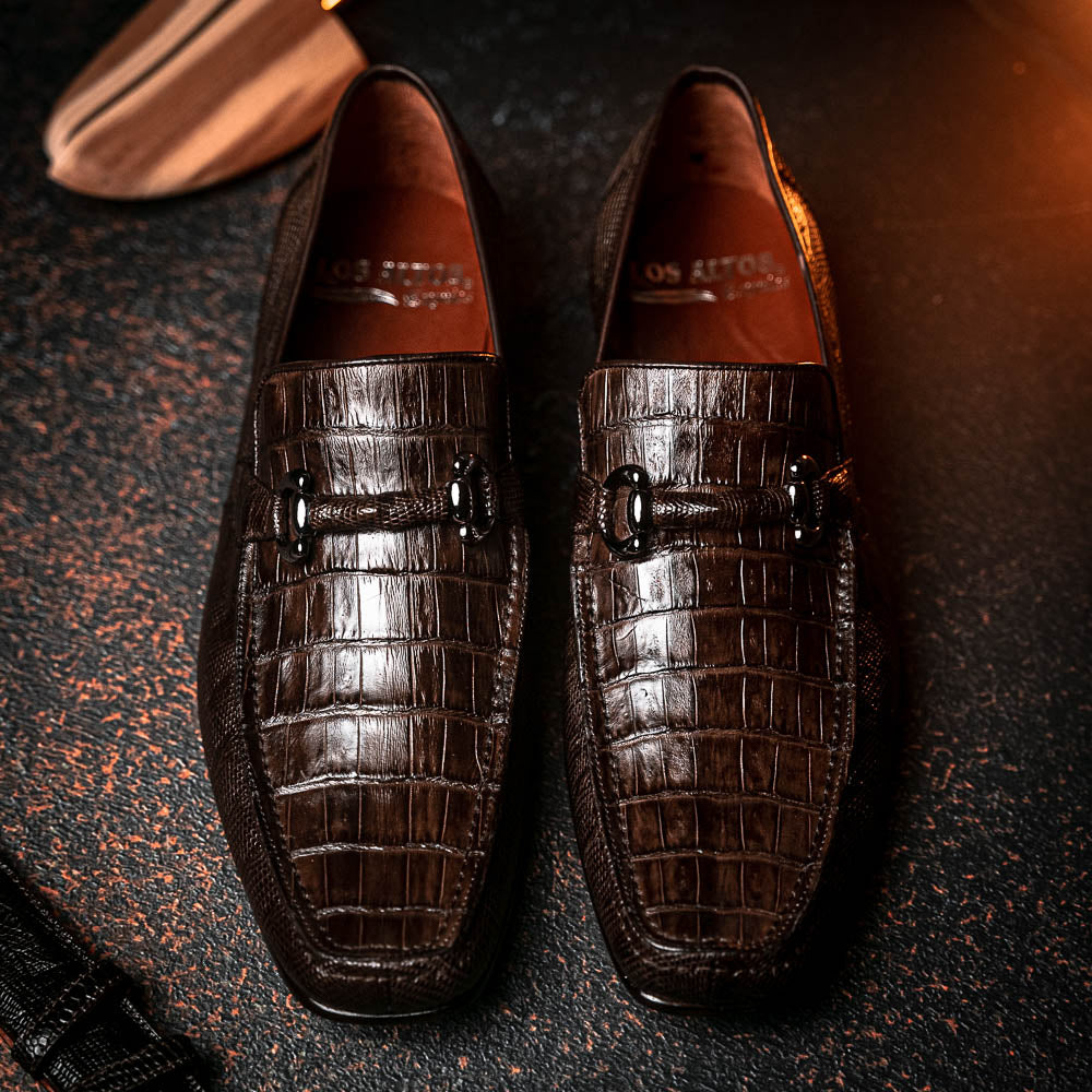 Los Altos Caiman & Lizard Bit Loafers Brown