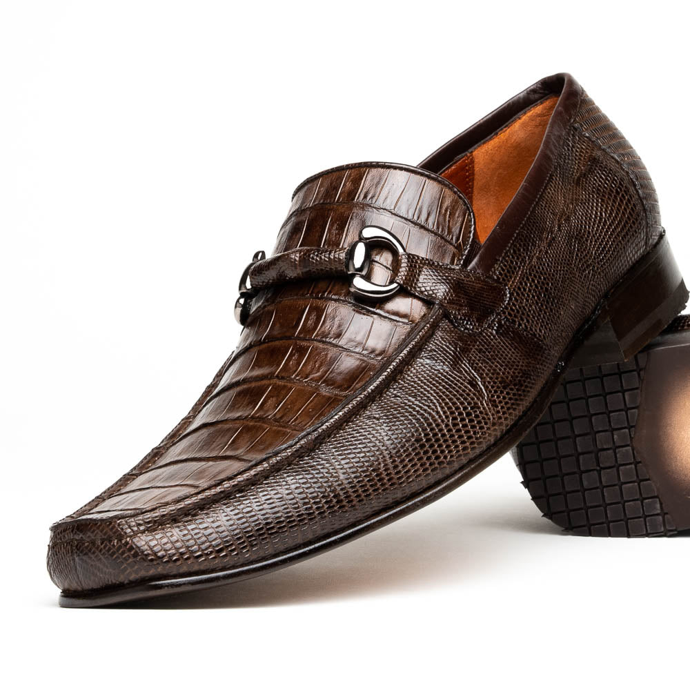 Los Altos Caiman & Lizard Bit Loafers Brown Size 9.5