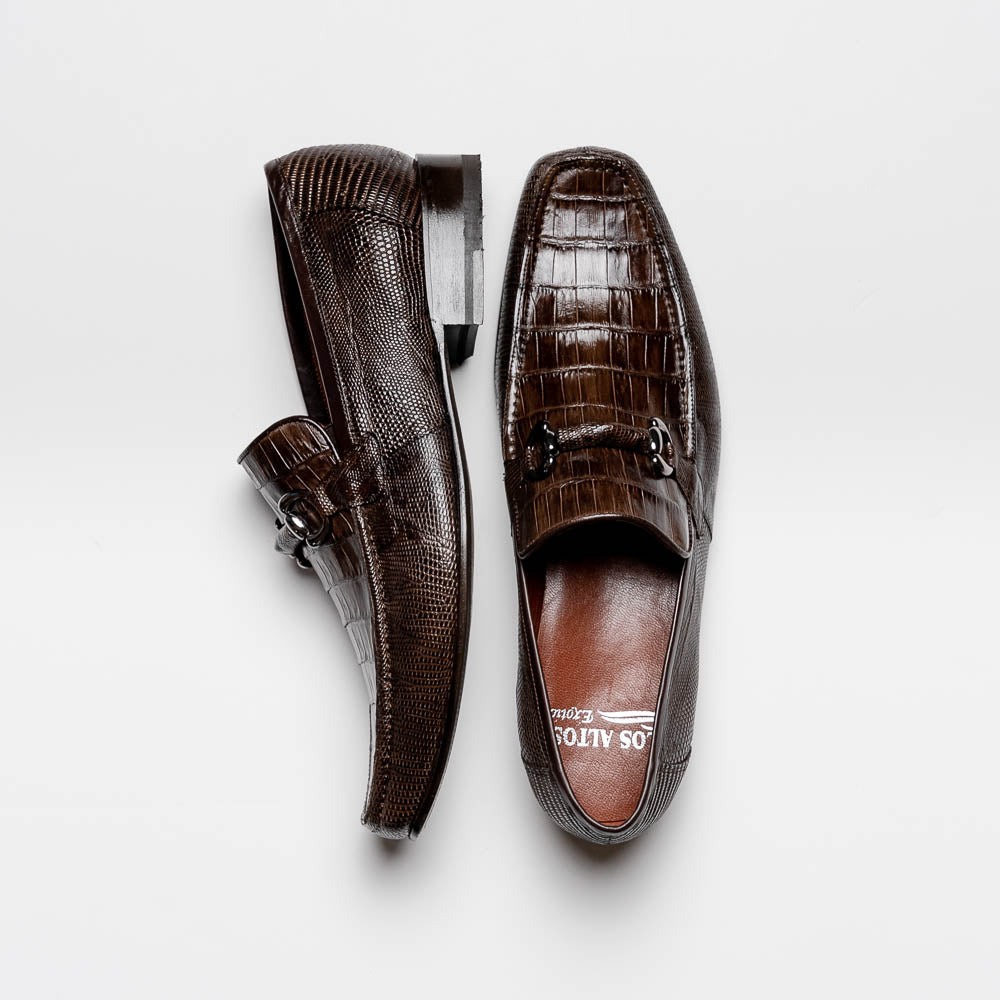 Los Altos Caiman & Lizard Bit Loafers Brown