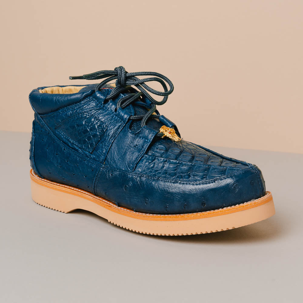 Los Altos Caiman & Ostrich Casual Shoes Blue Jean