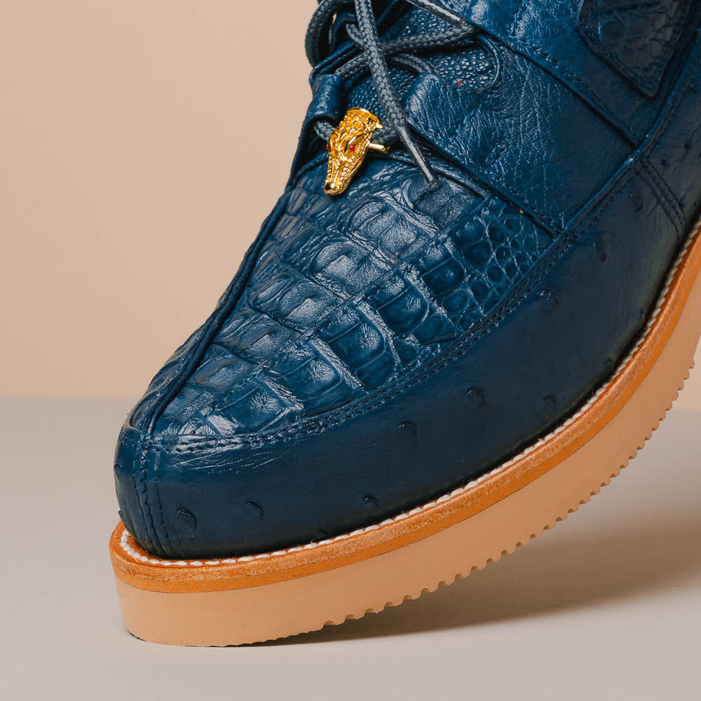 Los Altos Caiman & Ostrich Shoes Blue Jean