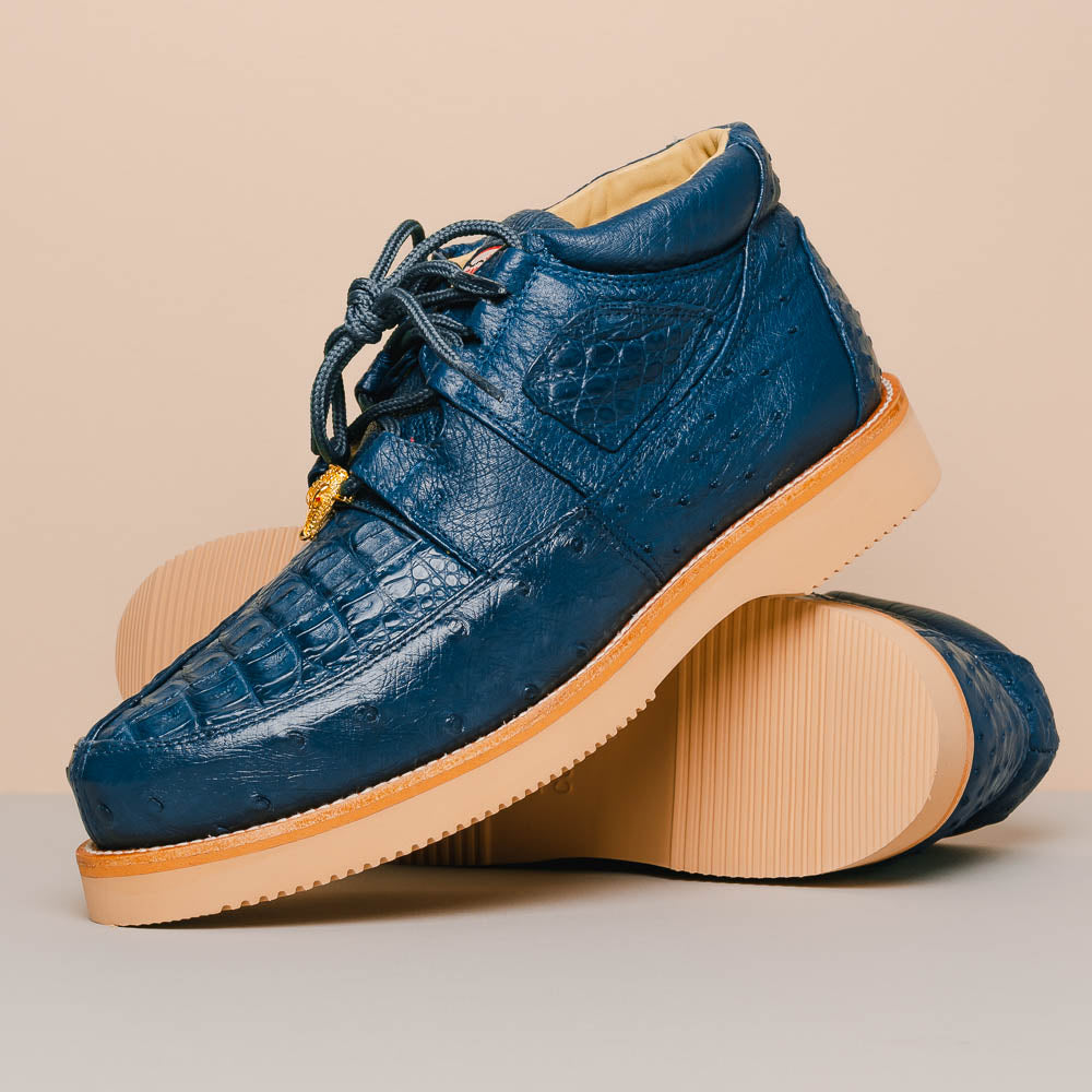 Los Altos Caiman & Ostrich Casual Shoes Blue Jean