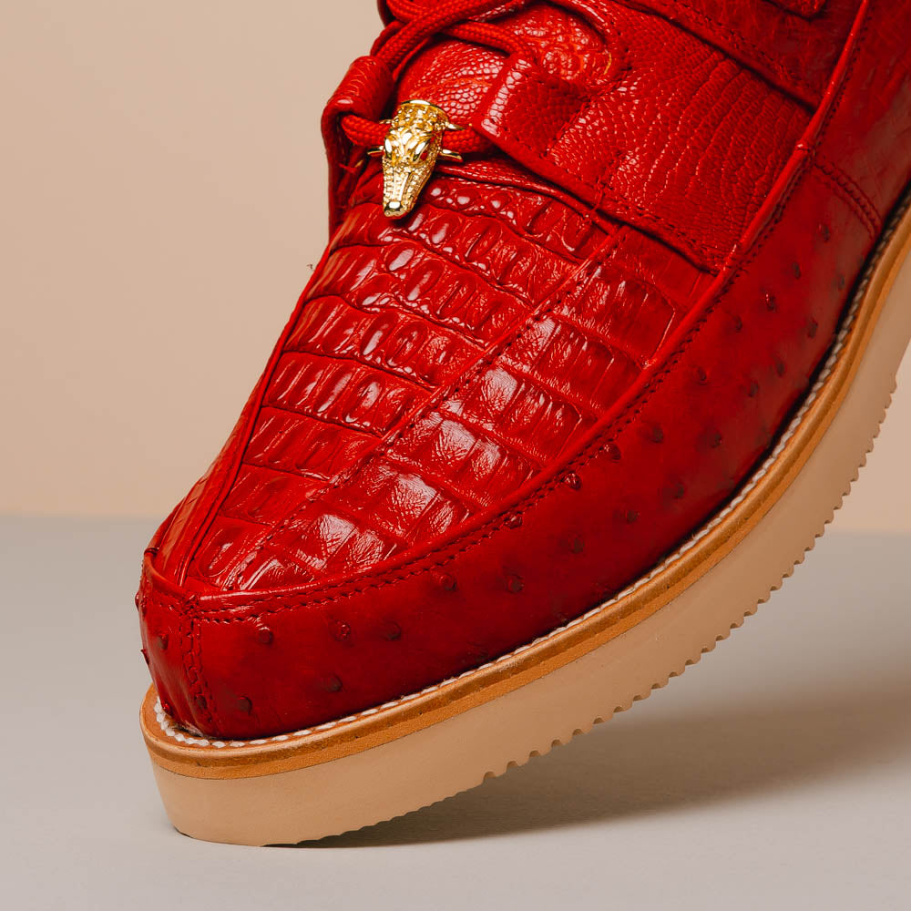 Los Altos Caiman Belly & Ostrich Casual Shoes Red