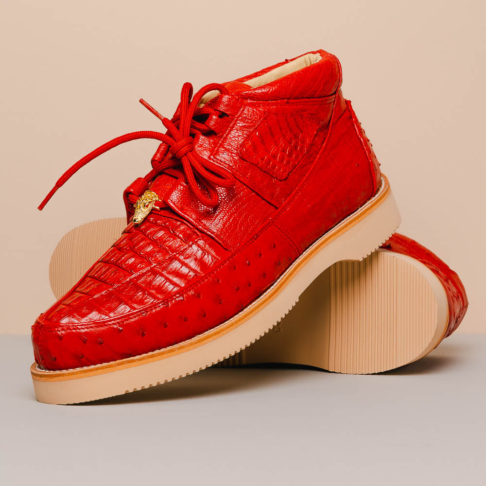 Los Altos Caiman Belly & Ostrich Casual Shoes Red