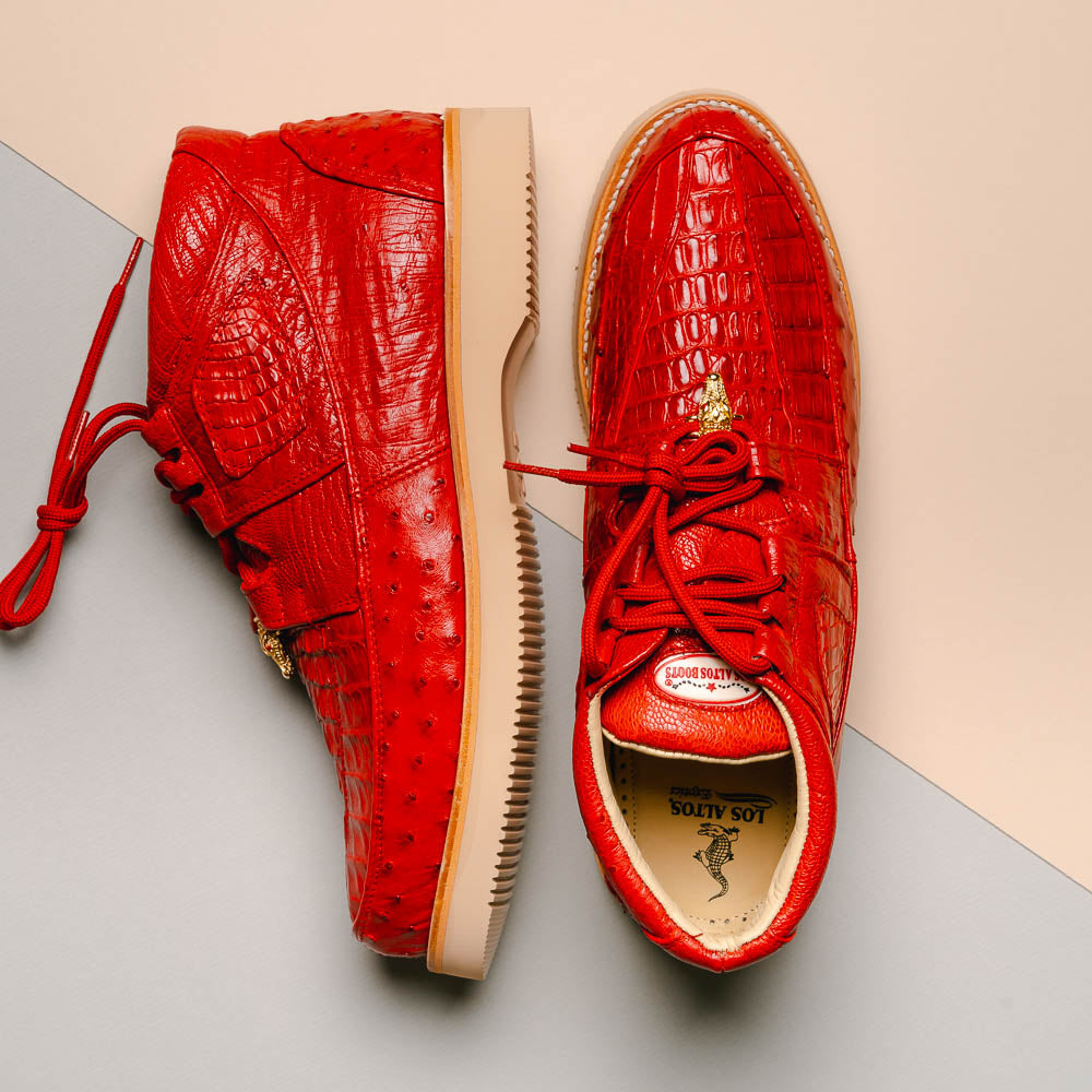 Los Altos Caiman Belly & Ostrich Casual Shoes Red