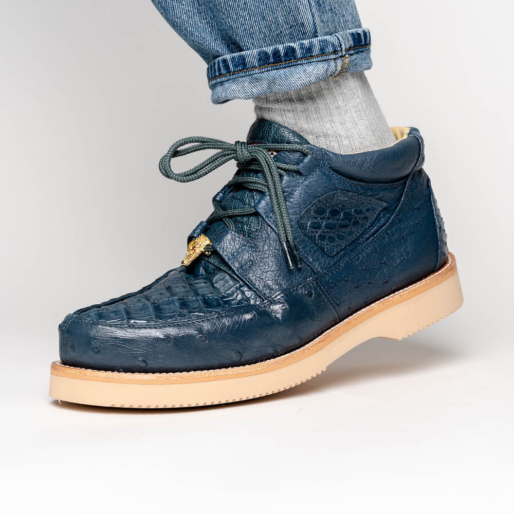 Los Altos Caiman & Ostrich Shoes Blue Jean