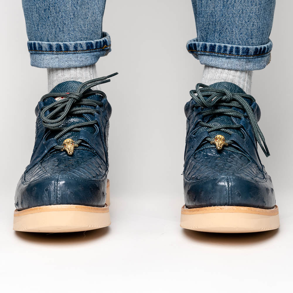 Los Altos Caiman & Ostrich Shoes Blue Jean