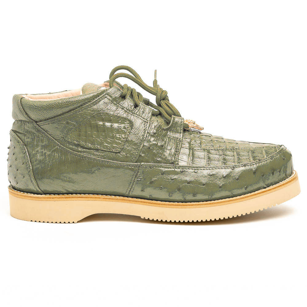 Los Altos Caiman & Ostrich Casual Shoes Military Green