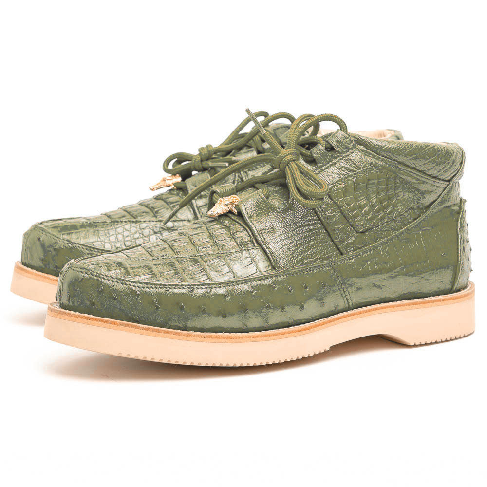 Los Altos Caiman & Ostrich Casual Shoes Military Green