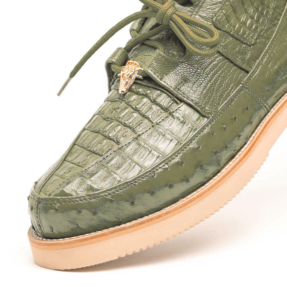 Los Altos ZA050248 Caiman & Ostrich Casual Shoes Military Green