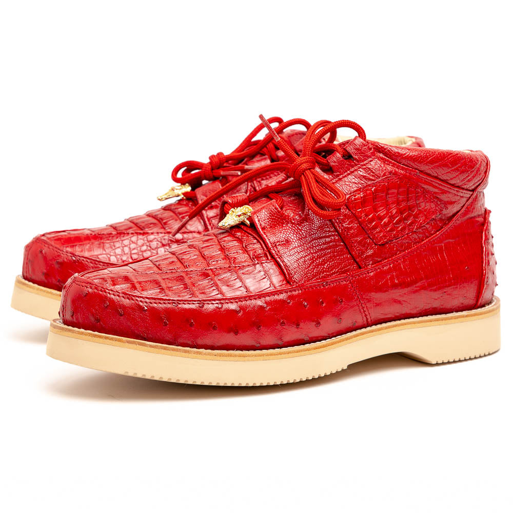 Los Altos Caiman Belly & Ostrich Casual Shoes Red