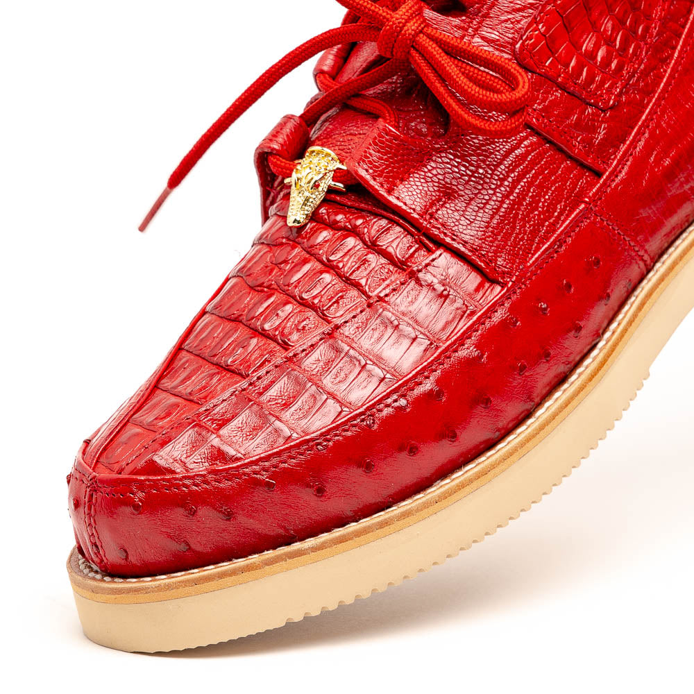 Los Altos Caiman Belly & Ostrich Casual Shoes Red